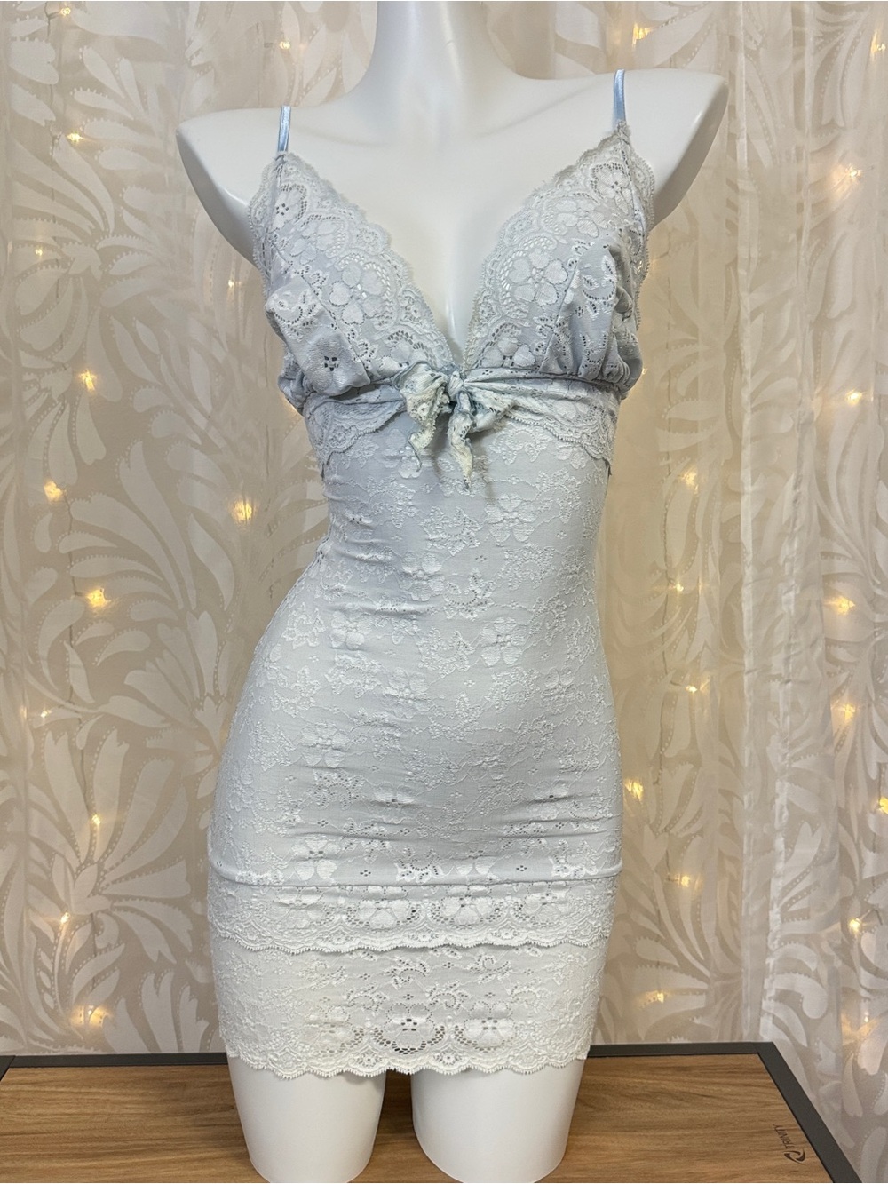 Vintage Custom Trashy Lingerie Lace Slip Dress — Pale Blue 34D-DD (S)